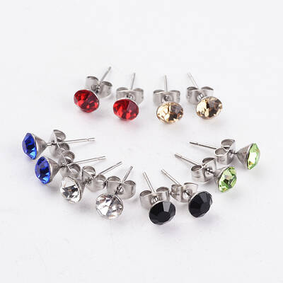 304 Stainless Steel Grade A Rhinestone Ear Studs