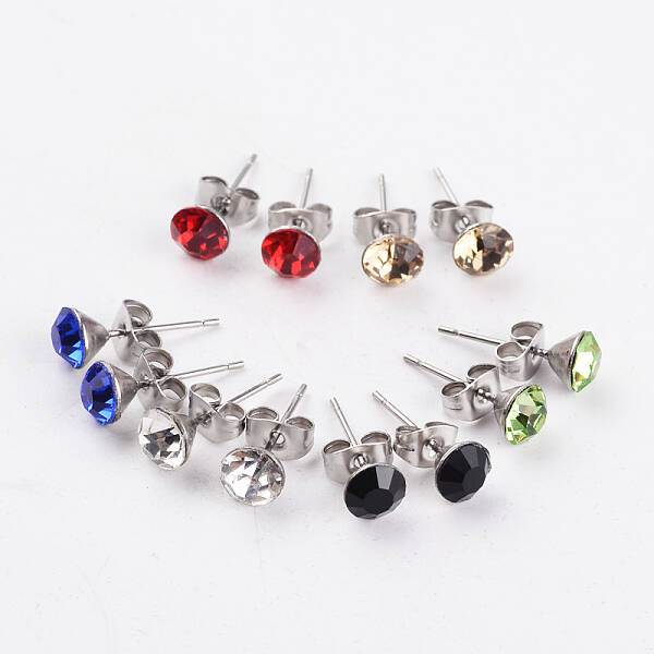 304 Stainless Steel Grade A Rhinestone Ear Studs