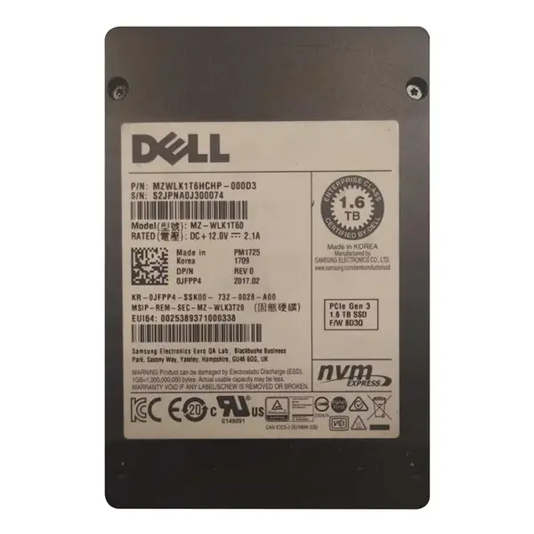 Dell JFPP4 | 1.6TB Triple-Level Cell PCI Express NVMe U.2 2.5-Inch Solid State Drive