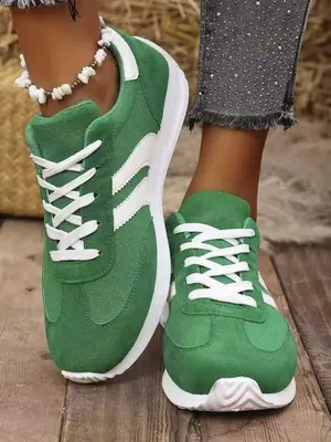 Women's Fashionable Patchwork Lace Up Platform Sneakers, Casual Comfortable Sports Running Shoes, Female All-match Round Toe ...