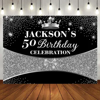 Aperturee Black Silver Glitter Crown 50Th Birthday Backdrop | Simple Backdrop For Birthday | Custom Birthday Backdrops | Cake...