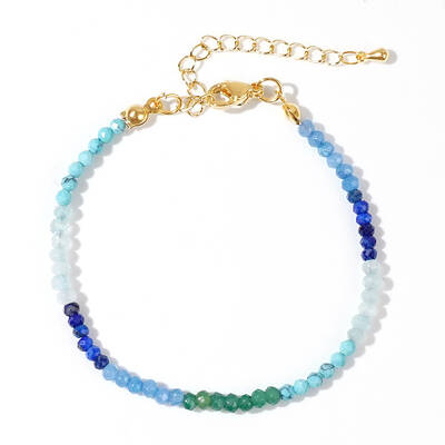 Bohemian Style Faceted Natural Green Aventurine & Aquamarine & Synthetic Turquoise & Glass Beaded Bracelet for Women