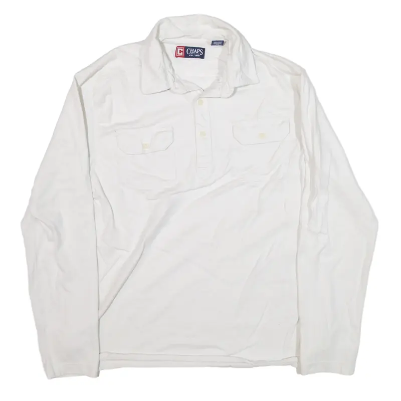 CHAPS Polo Shirt White Long Sleeve Mens L