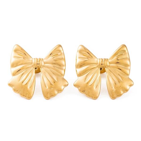 Ion Plating(IP) Bowknot 304 Stainless Steel Stud Earrings for Women