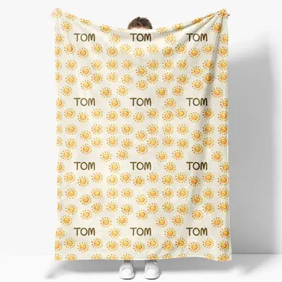 Aperturee Summer Dense Yellow Sun White Custom Name Blanket - Aperturee