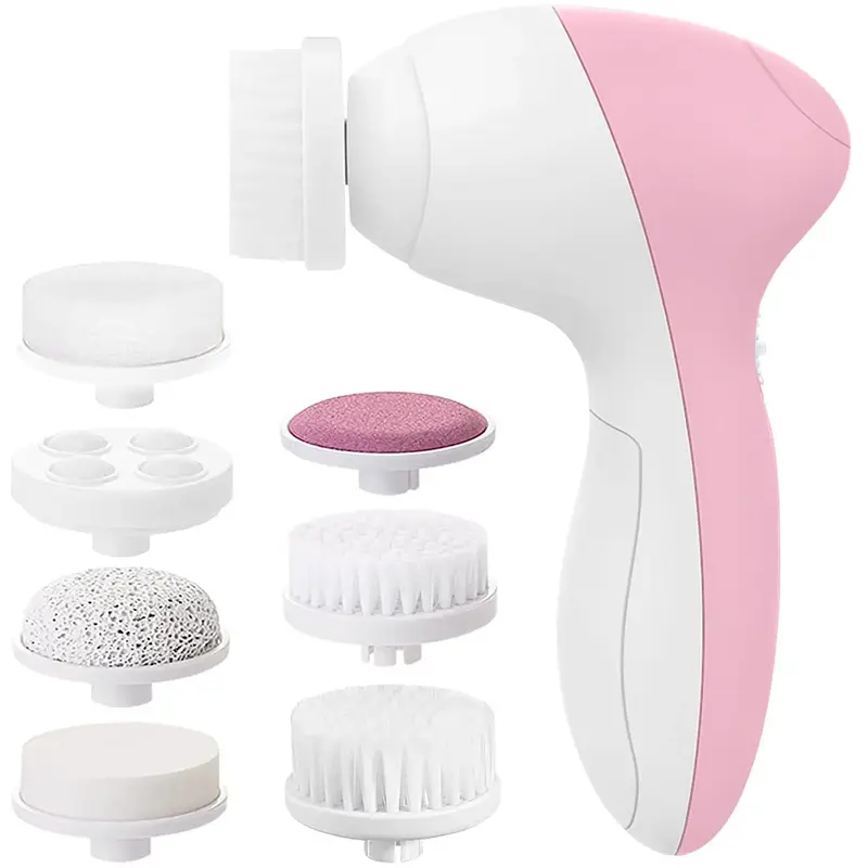 7 in 1 Electric Facial Cleansing Brush, 1 Set Silicone Scrub Spin Sonic Facial Cleansing Brush with 7 Multifunctional Replace...
