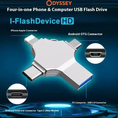 USB Flash Drive, 4-in-1 OTG Memory Stick, Plug and Play External Storage Compatible with iPhone iPad Android Phones PC, Phone...