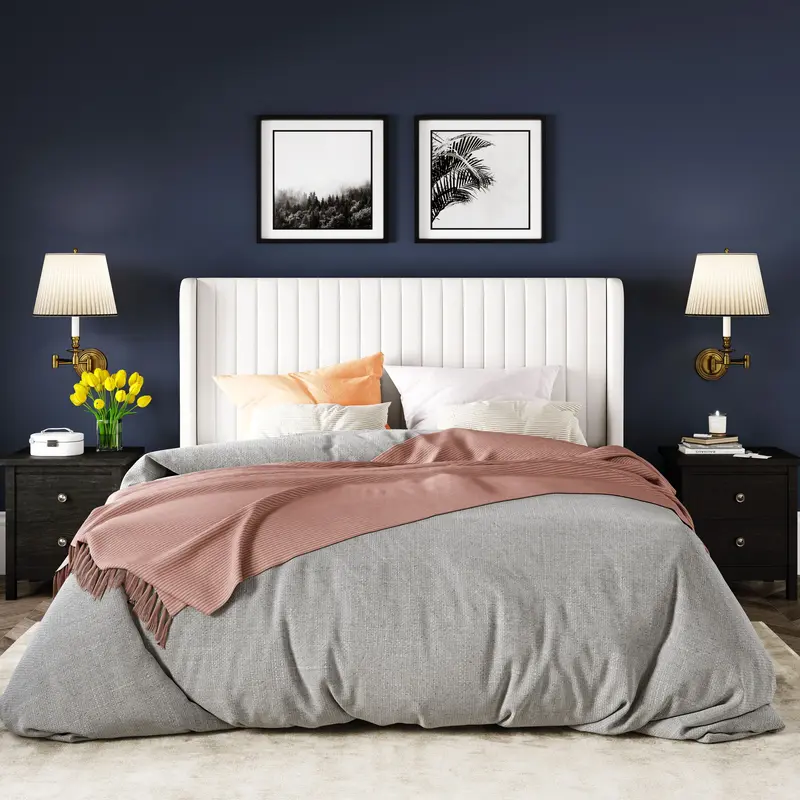 Allewie Full/Queen/King Velvet Upholstered Bed Frame - 【Frame Only No Mattress】Vertical Channel Tufted Wingback/Flat Head...