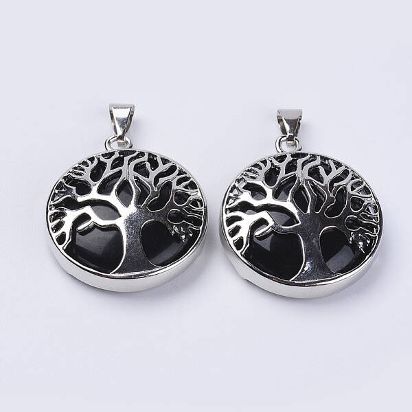 Natural Dyed & Heated Black Agate Pendants