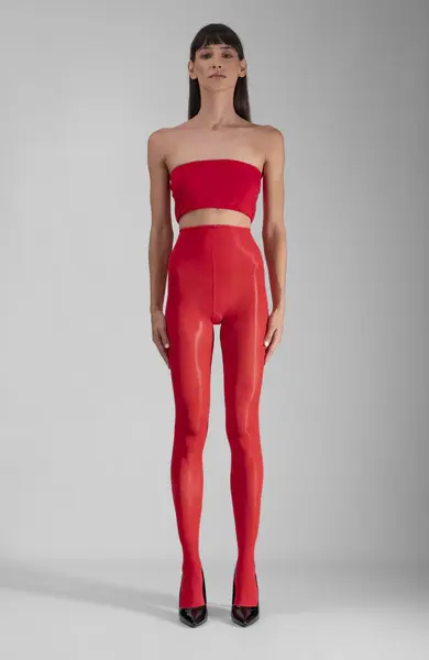 LECHERY® LUSTROUS SILKY SHINY 40 DENIER SEMI-OPAQUE PANTYHOSE TIGHTS • RED | Size: L/XL | Color: Red