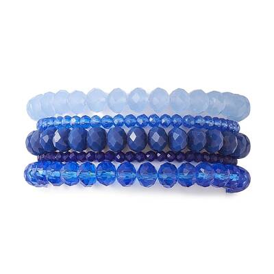 5Pcs 5 Styles Faceted Round Glass Beaded Stretch Bracelet Sets