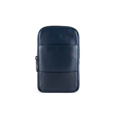 Piquadro, Phone Organizer, Leather Shoulder Bag, Blue, 18 x 12 x 2.50 cm, Men