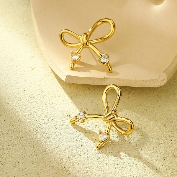 304 Stainless Steel Micro Pave Clear Cubic Zirconia Stud Earrings for Women