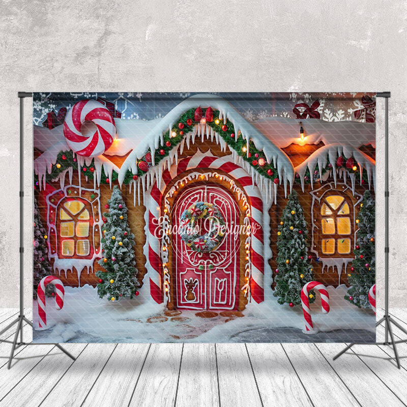Snowy Candy Gingerbread House Christmas Backdrop - Aperturee