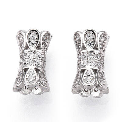 Rhodium Plated 925 Sterling Silver Micro Pave Clear Cubic Zirconia Beads