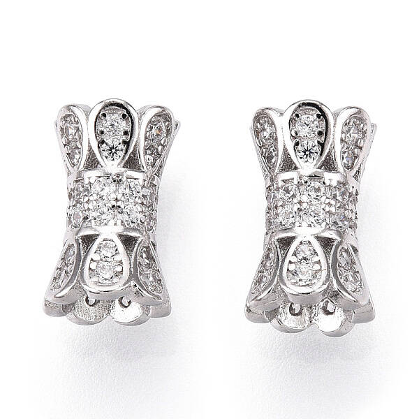 Rhodium Plated 925 Sterling Silver Micro Pave Clear Cubic Zirconia Beads