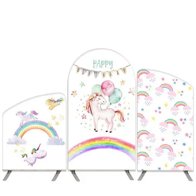 Aperturee Unicorn Theme Balloons And Rainbow Birthday Arch Backdrop Kit | Custom Arched Wall Covers | Diy Round Arch Backdrop...