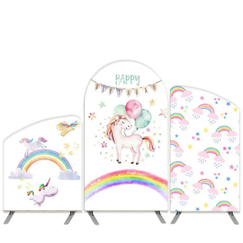 Aperturee Unicorn Theme Balloons And Rainbow Birthday Arch Backdrop Kit | Custom Arched Wall Covers | Diy Round Arch Backdrop...