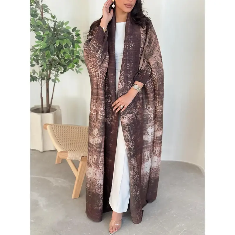 Ramadan Limited Edition Printed Abaya Long Robe for Women Three Magnolia Printed Long Sleeve Dress Breathable Drape Belt Desi...