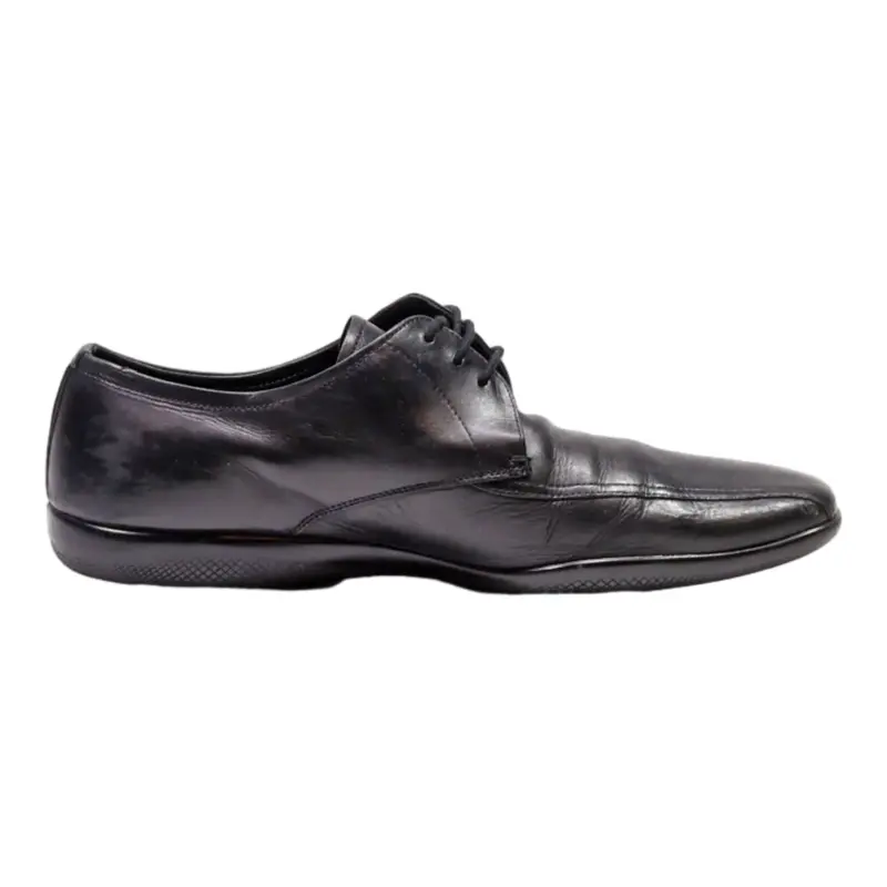 PRADA Moccasin Shoes Black Leather Mens UK 8