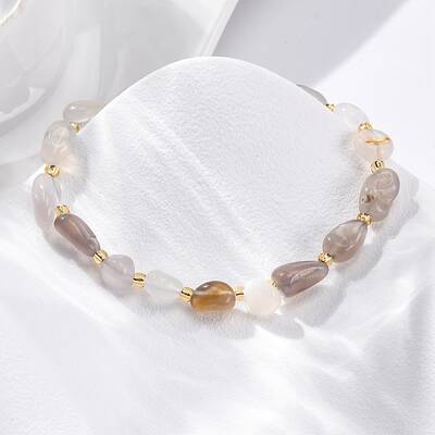Natural Grey Agate Beaded Bracelets for Women