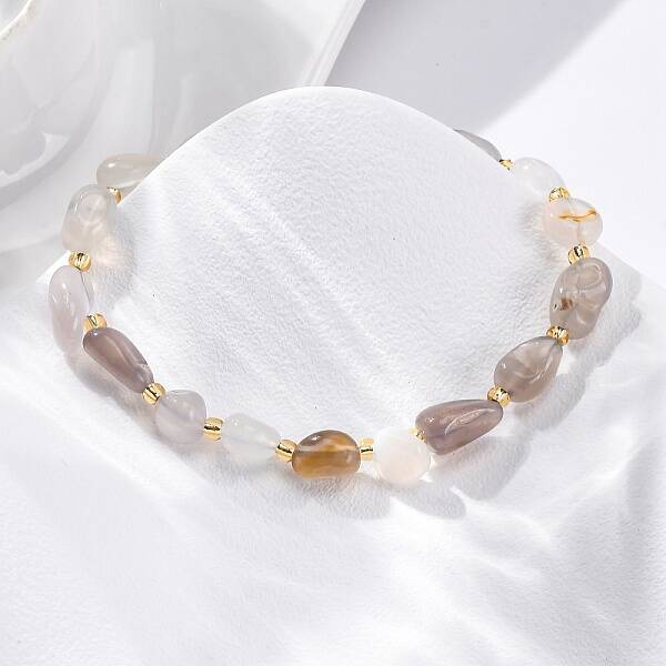 Natural Grey Agate Beaded Bracelets for Women