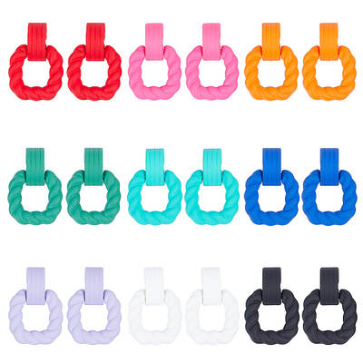 9 Pairs 9 Colors Acrylic Twist Rectangle Dangle Stud Earrings with Sterling Silver Pins for Women