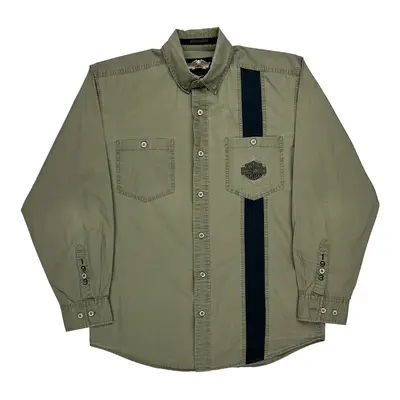 Harley Davidson Graphic Denim Shirt - Medium Green Cotton
