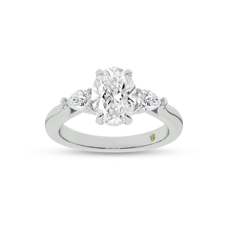 Bruges Three Stone Oval Lab Grown Diamond Engagement Ring | 18K White Gold 3 1/2 CT. TW.