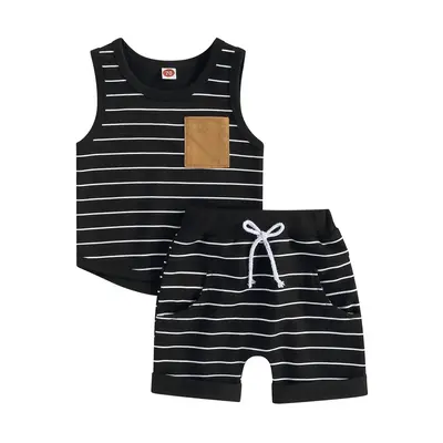 Kids Baby Boy Summer Outfits 0-4 Years Striped Sleeveless Tank Tops and Stretch Casual Shorts with Pocket Set