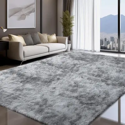 Modern Long Pile Polyester Fiber Rug, Rectangular Carpet for Living Room & Bedroom, Home Use, Multiple Sizes Available, Machi...