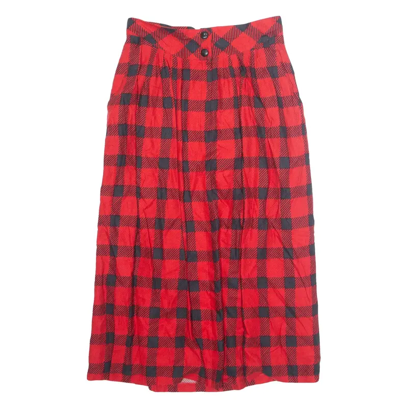 Womens A-Line Skirt Red Midi Viscose Check M