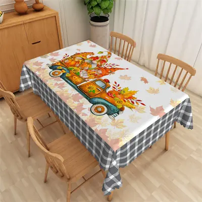Autumn Truck Dwarf Plaid Christmas Party Tablecloth - Aperturee