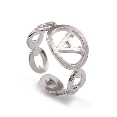 Non-Tarnish 304 Stainless Steel Initial Letter A Open Cuff Rings for Women