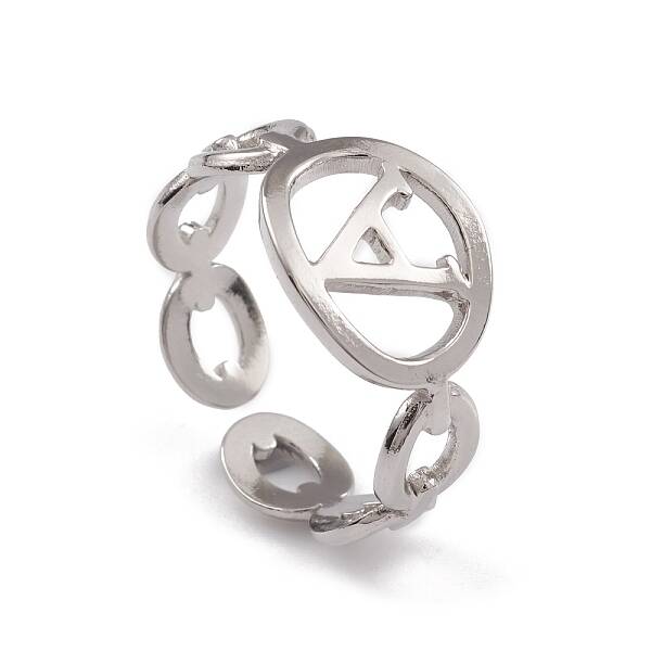 Non-Tarnish 304 Stainless Steel Initial Letter A Open Cuff Rings for Women