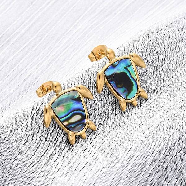 304 Stainless Steel Natural Paua Shell Stud Earrings