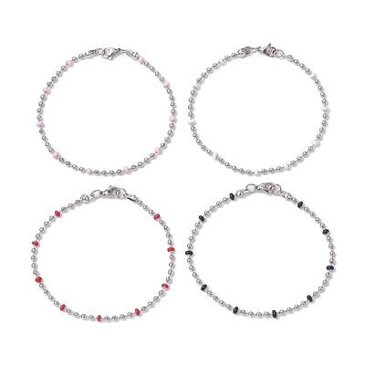 304 Stainless Steel Enamel Ball Chains Bracelets for Women