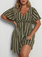 Womenswear【Plus Size】 All Over Print Wrap Butterfly Sleeve V Neck A Line Dress, Plus Casual Wear Comfort Plain Vneck Shor...