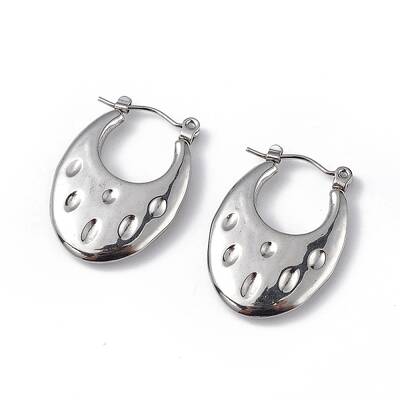 Non-Tarnish 304 Stainless Steel Round Textured Teardrop Thick Hoop Earrings for Women