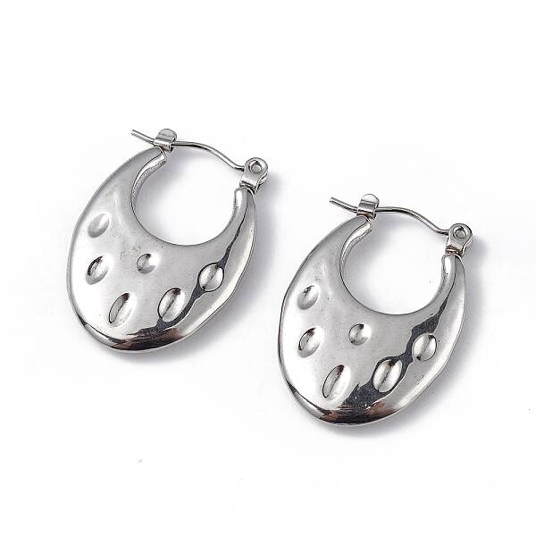 Non-Tarnish 304 Stainless Steel Round Textured Teardrop Thick Hoop Earrings for Women