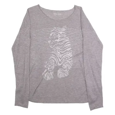 MARC CAIN Tiger Print Womens Patterned Jumper Grey Tight Knit Wool S