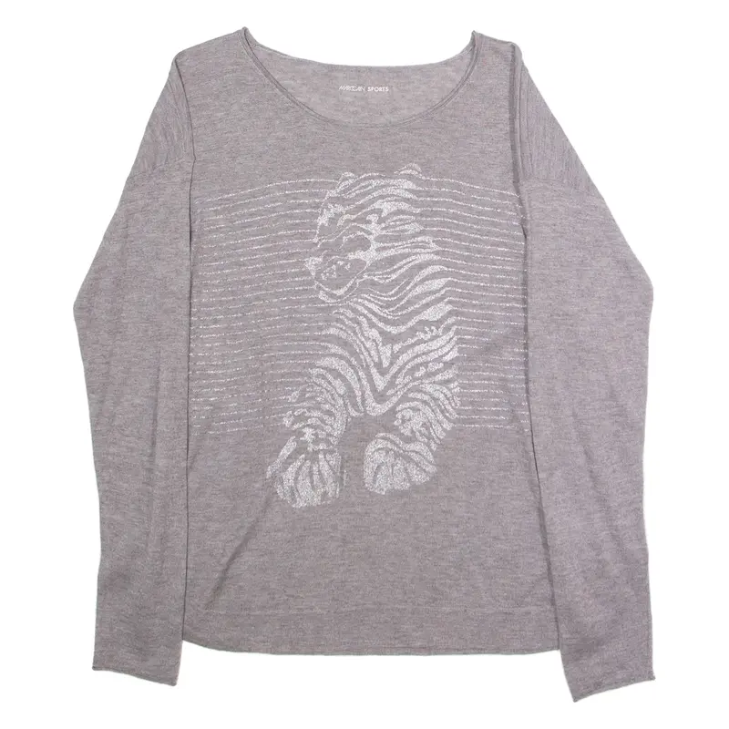 MARC CAIN Tiger Print Womens Patterned Jumper Grey Tight Knit Wool S