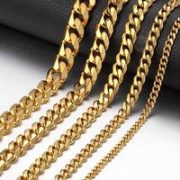 3-11mm Stainless Steel Necklace  for Men Women Cuban Link Chain Gold Color Choker Basic Punk Jewelry 18inch-30inch