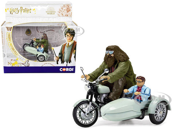 Motorcycle and Sidecar Light Green with Harry and Hagrid Figures Harry Potter and the Deathly Hallows Part 1 (2010) Movie D...