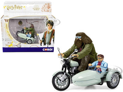 Motorcycle and Sidecar Light Green with Harry and Hagrid Figures \