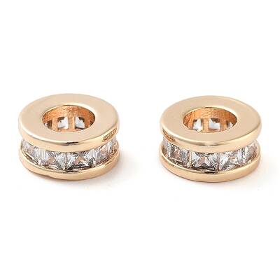 Brass Micro Pave Clear Cubic Zirconia Beads
