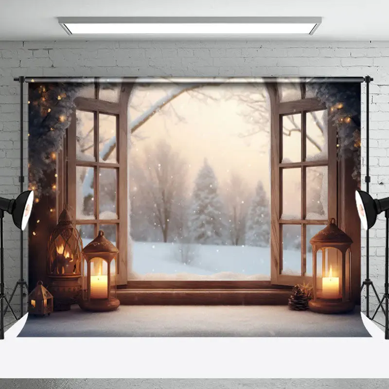 Aperturee Blurry Snowy Scene Candlelight Christmas Backdrop - Aperturee