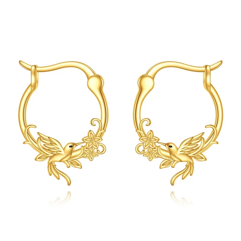 10K Gold Hummingbird Hoop Earrings