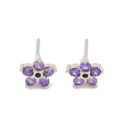 Brass Micro Pave Cubic Zirconia Stud Earrings for Women