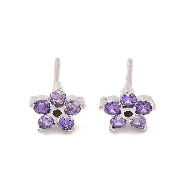 Brass Micro Pave Cubic Zirconia Stud Earrings for Women